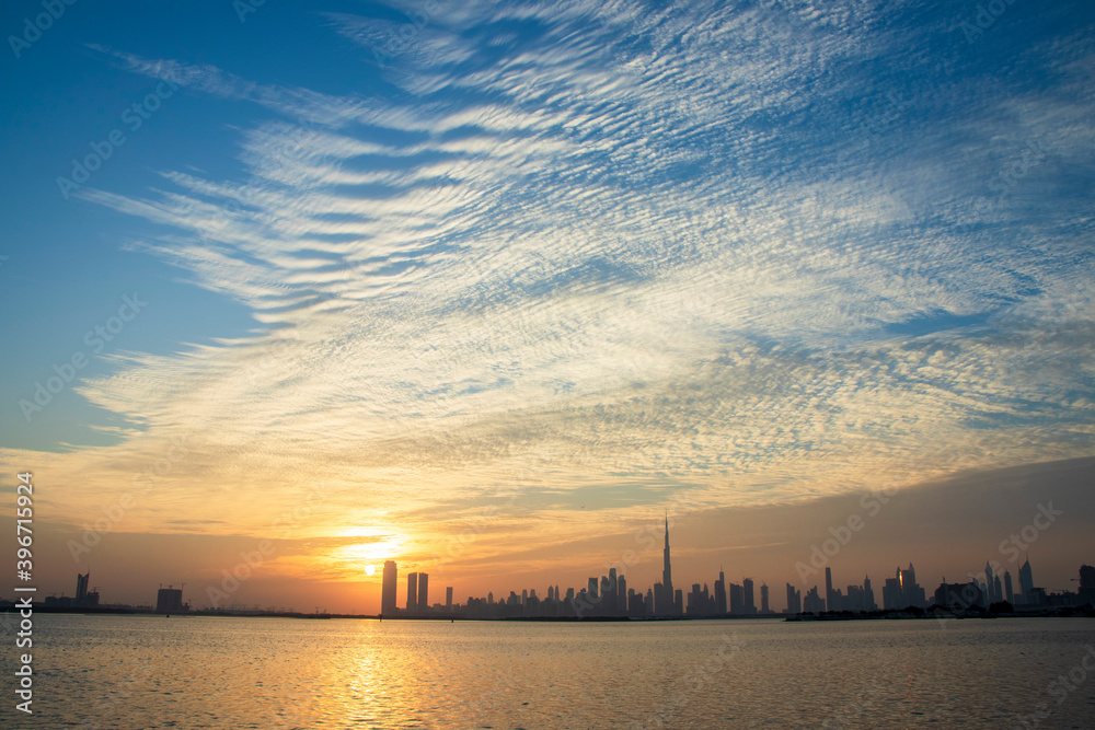 Dramatic sunset over a Dubai city. UAE. Outdoors