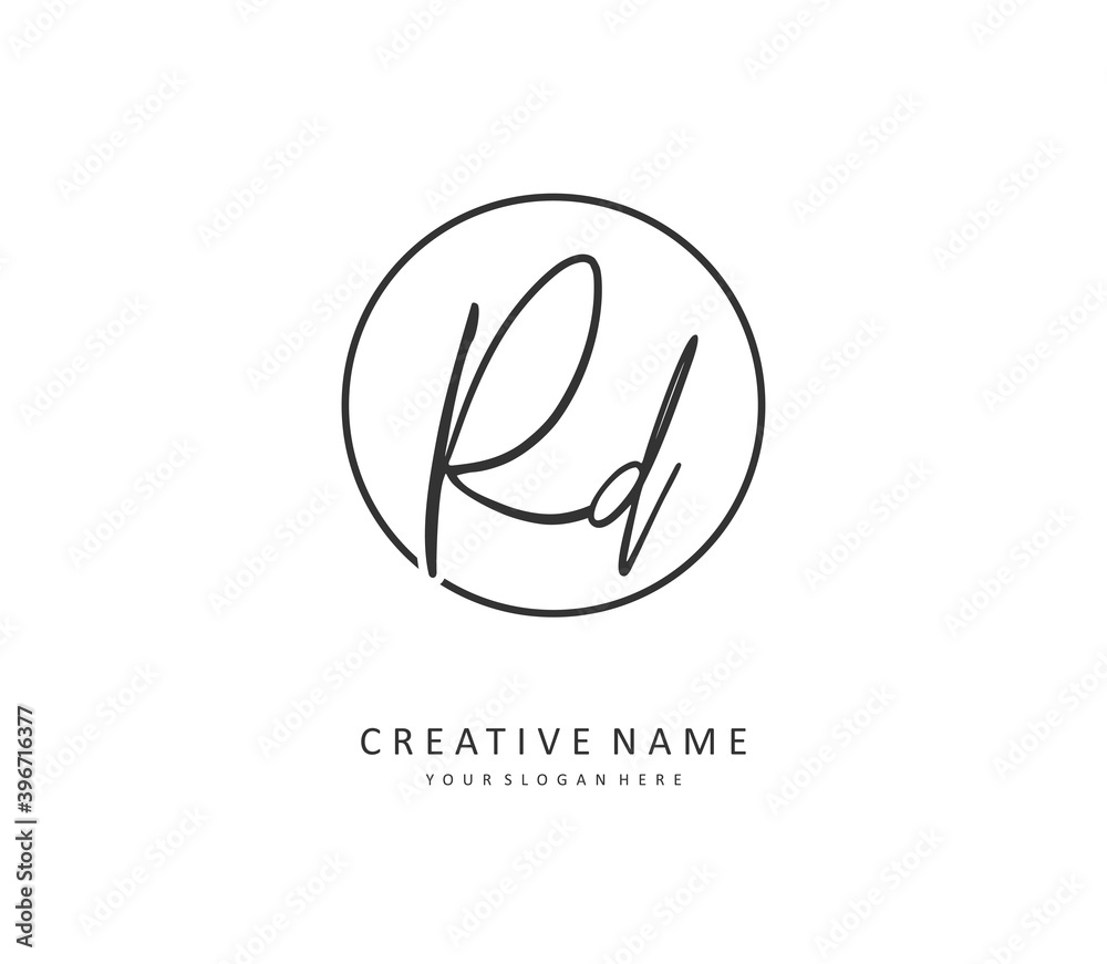 RD Initial letter handwriting and signature logo. A concept handwriting initial logo with template element.