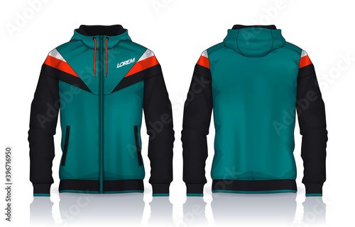 Hoodie shirts template.Jacket Design,Sportswear Track front and back view.