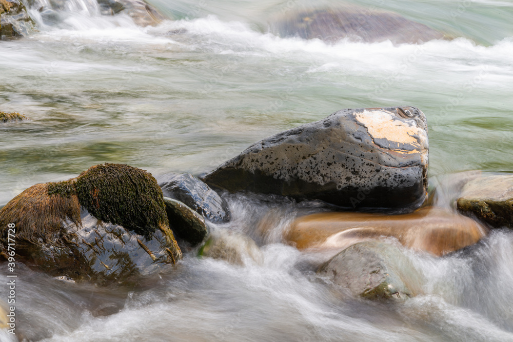 Rocky stream running water of mountain river