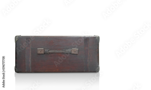 front view antique brown wooden boxes on white background, object, copy space