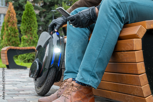 Electric unicycle, ecological urban transport photo