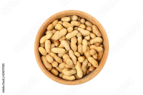 Bowl with peanut isolated on white background