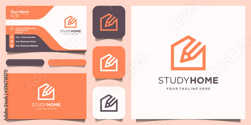 Study Home Logo designs Template. pencil combined with house.