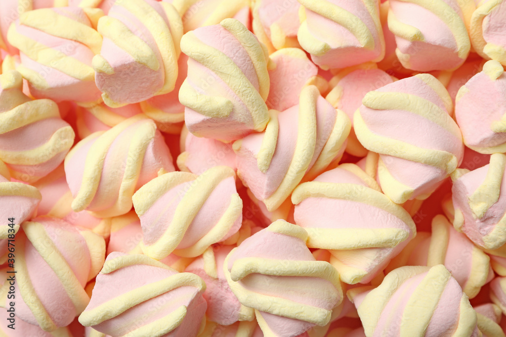 Sweet marshmallow on whole background, close up Sweet marshmallow on whole background, close up