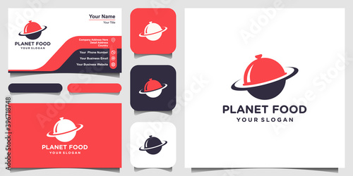 Food planet logo design template illustration and business card design.
