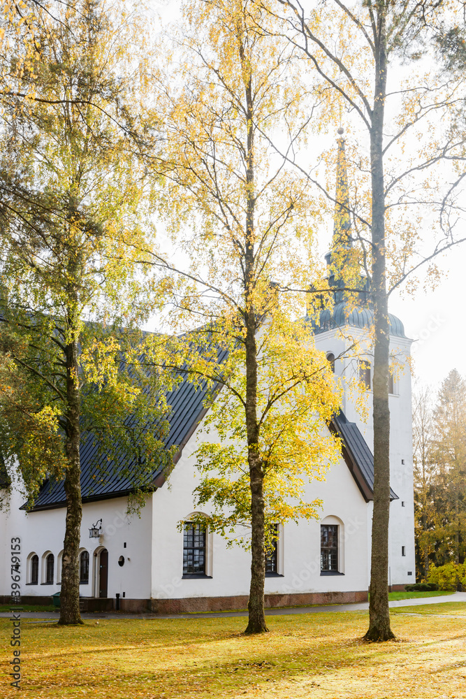 Beautiful white church of Valkeala in Kouvola, Finland