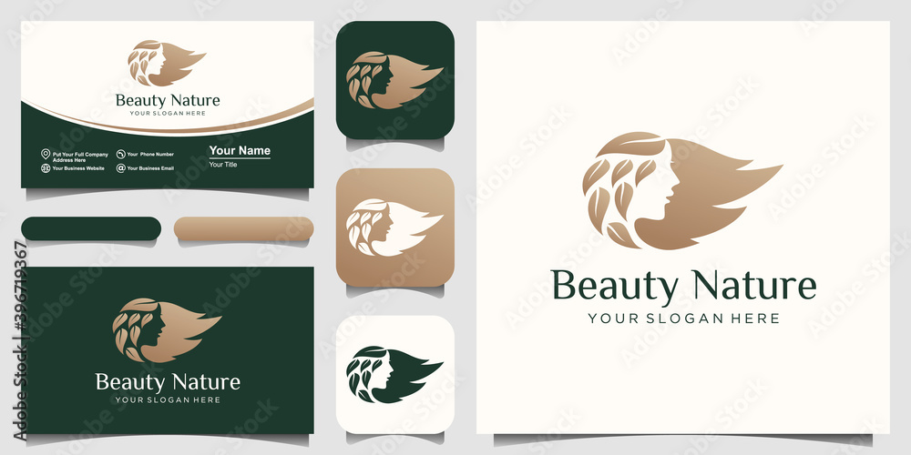 woman face and hair leaf salon gold gradient logo design woman face and hair leaf salon gold gradient logo design