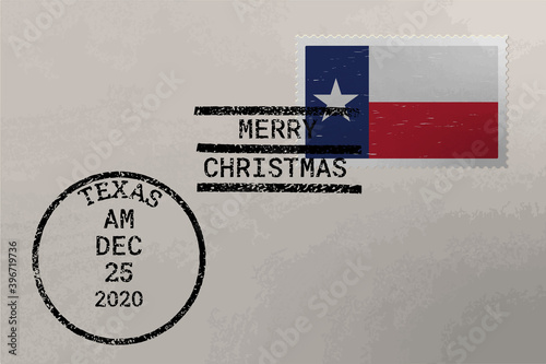 Postage envelope with Texas flag on postage stamp and cancellation stamps, vector