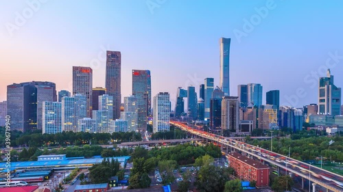 China,Beijing financial center,international trade and business circle,day to night,time lapse. photo