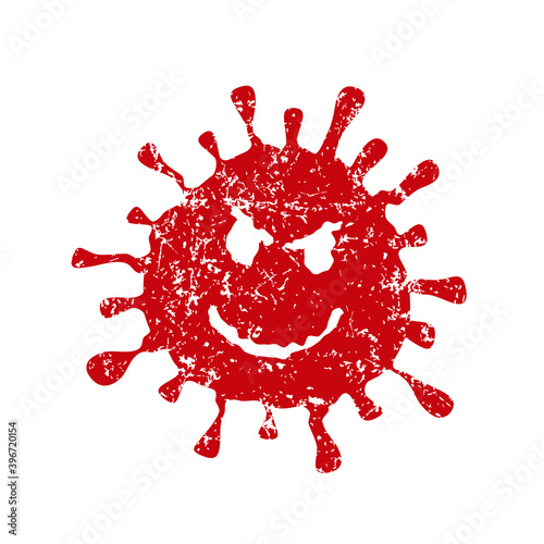 Angry virus face icon. Grunge Texture. Nasty mean coronavirus disease symbol. Emoji and emoticon sign. Fury emotion. Influenza epidemic logo. Sars covid-19 pandemic. Isolated on white background. Vect