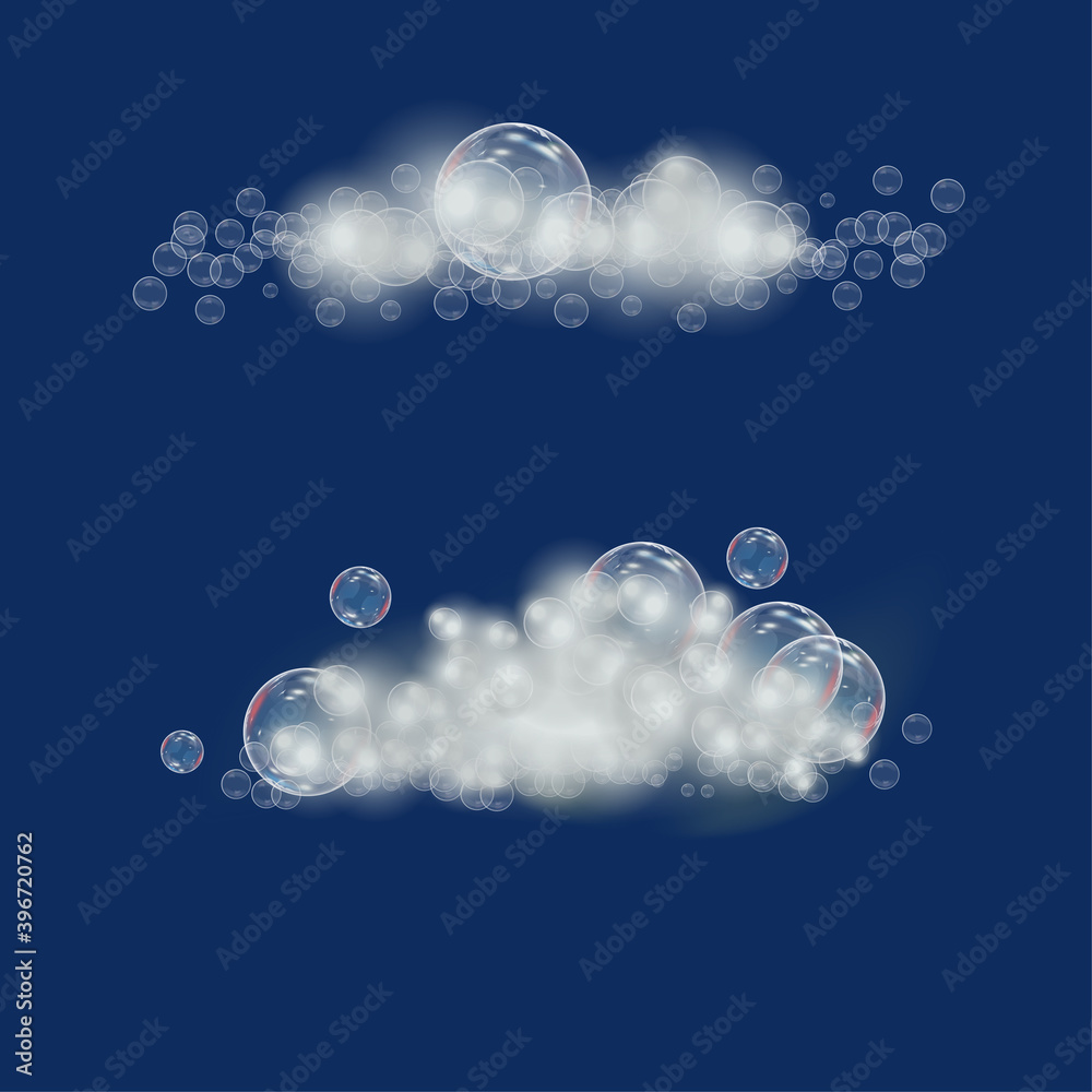 foam with soap in the form of clouds on a blue background. Shampoo and foam vector illustration. foam with soap in the form of clouds on a blue background. Shampoo and foam vector illustration.