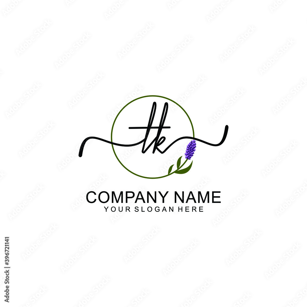 Initial TK Handwriting, Wedding Monogram Logo Design, Modern Minimalistic and Floral templates for Invitation cards