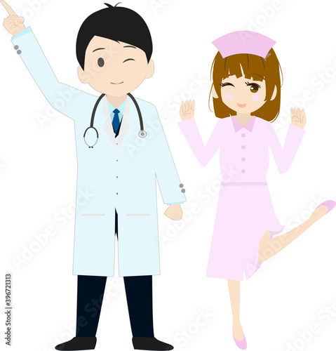 可愛い看護師と医師のイラスト