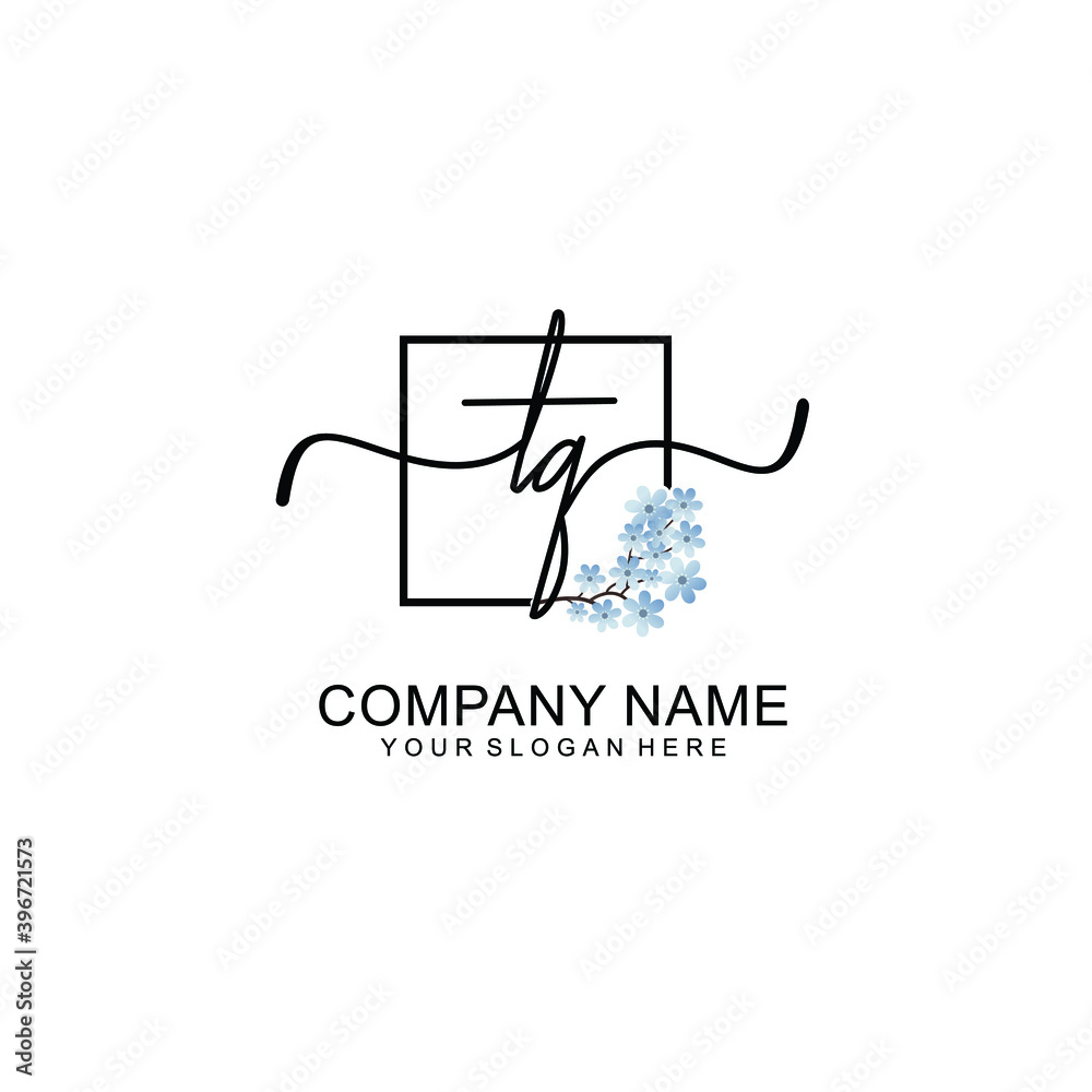 Initial TQ Handwriting, Wedding Monogram Logo Design, Modern Minimalistic and Floral templates for Invitation cards