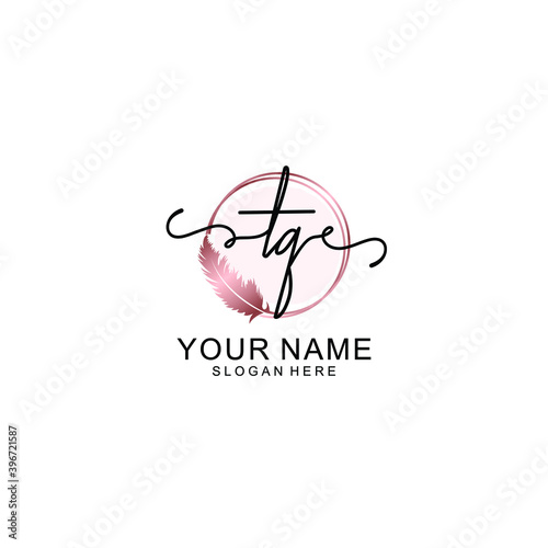 Initial TQ Handwriting, Wedding Monogram Logo Design, Modern Minimalistic and Floral templates for Invitation cards