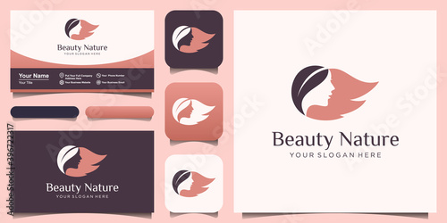 woman face and hair leaf salon logo design