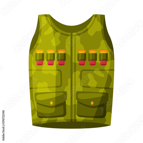 Camouflage Hunter Vest, Hunting Object Flat Vector Illustration