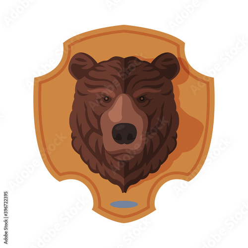Bear Head on Wall, Hunter Trophy Flat Vector Illustration