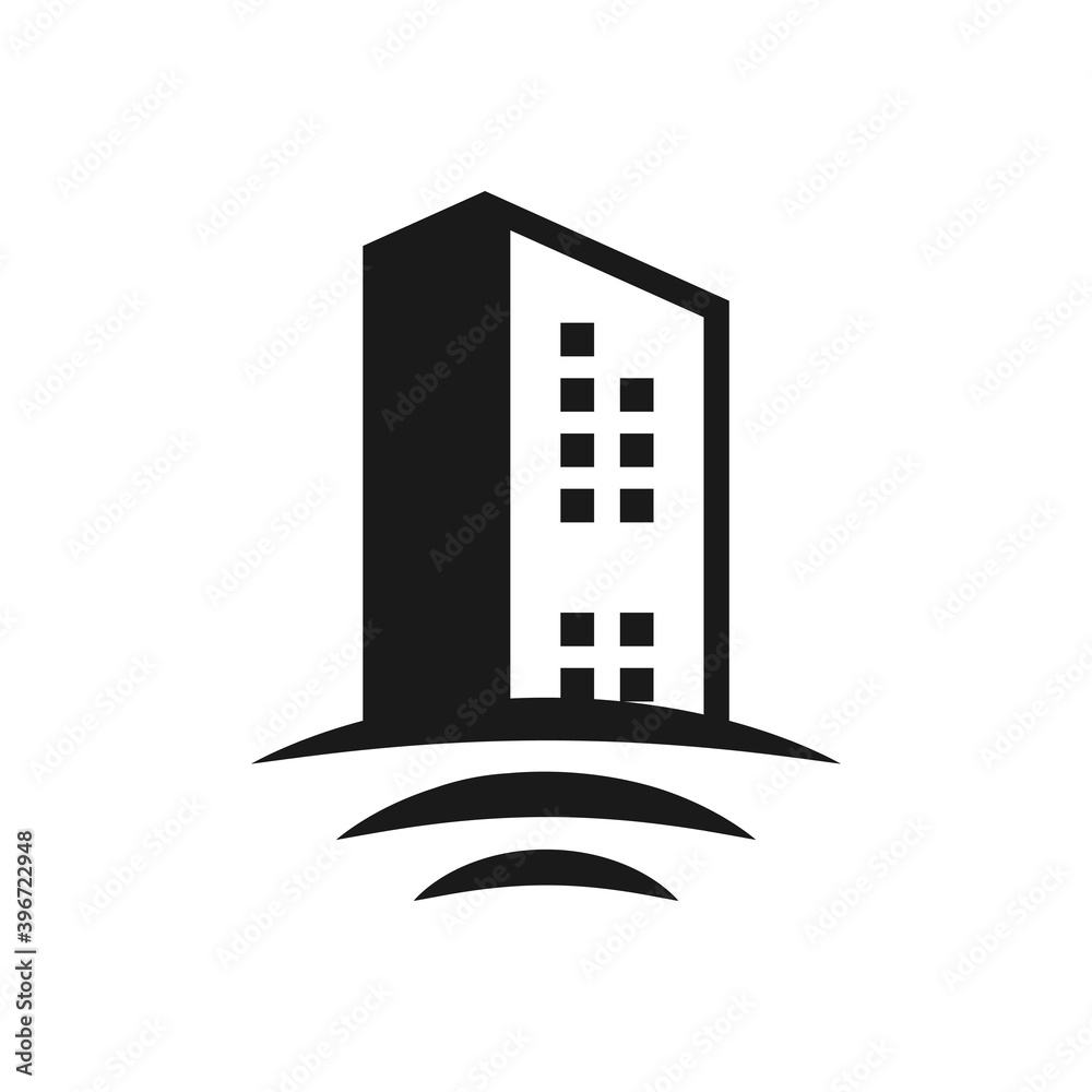 Fototapeta premium Minimal Skyscraper Logo — Vertical Building Vector Icon