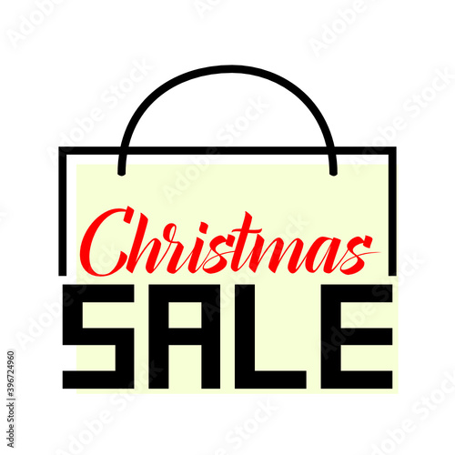 simple christmas sale sign with shopping bag isolated in white background