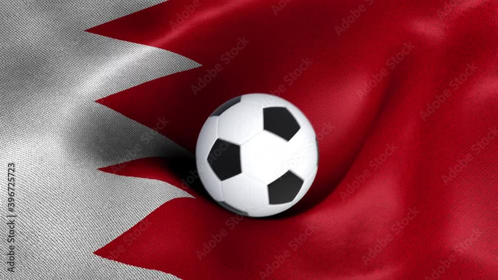 Seamless looping 3d animated flag of Bahrain with soccer balls Seamless looping 3d animated flag of Bahrain with soccer balls