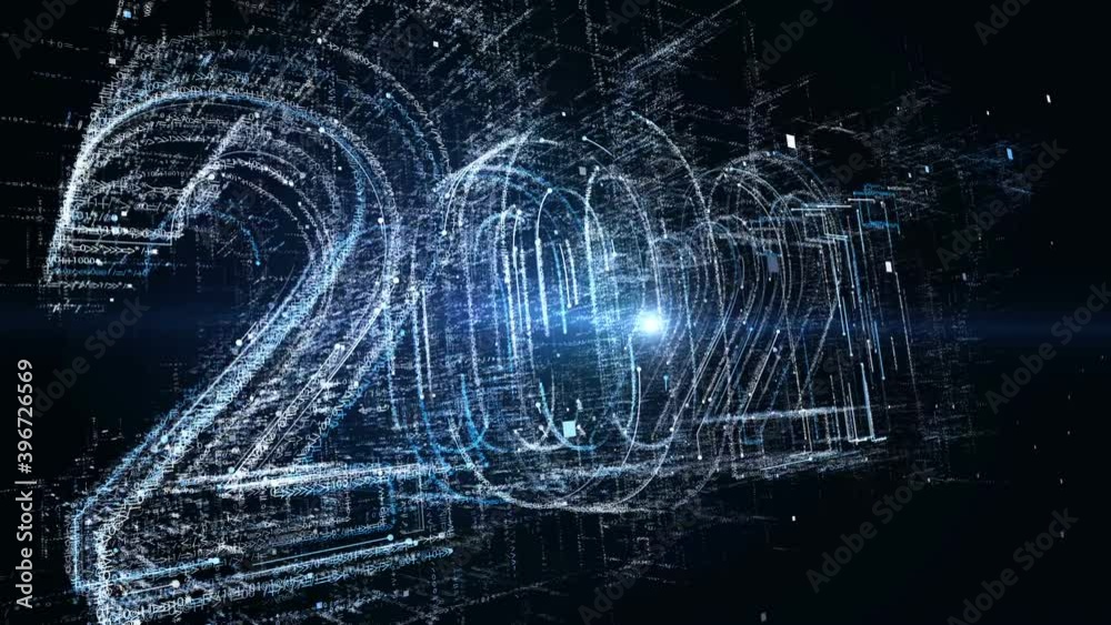 generated image: New year 2021 greeting glowing text number and  particles animation