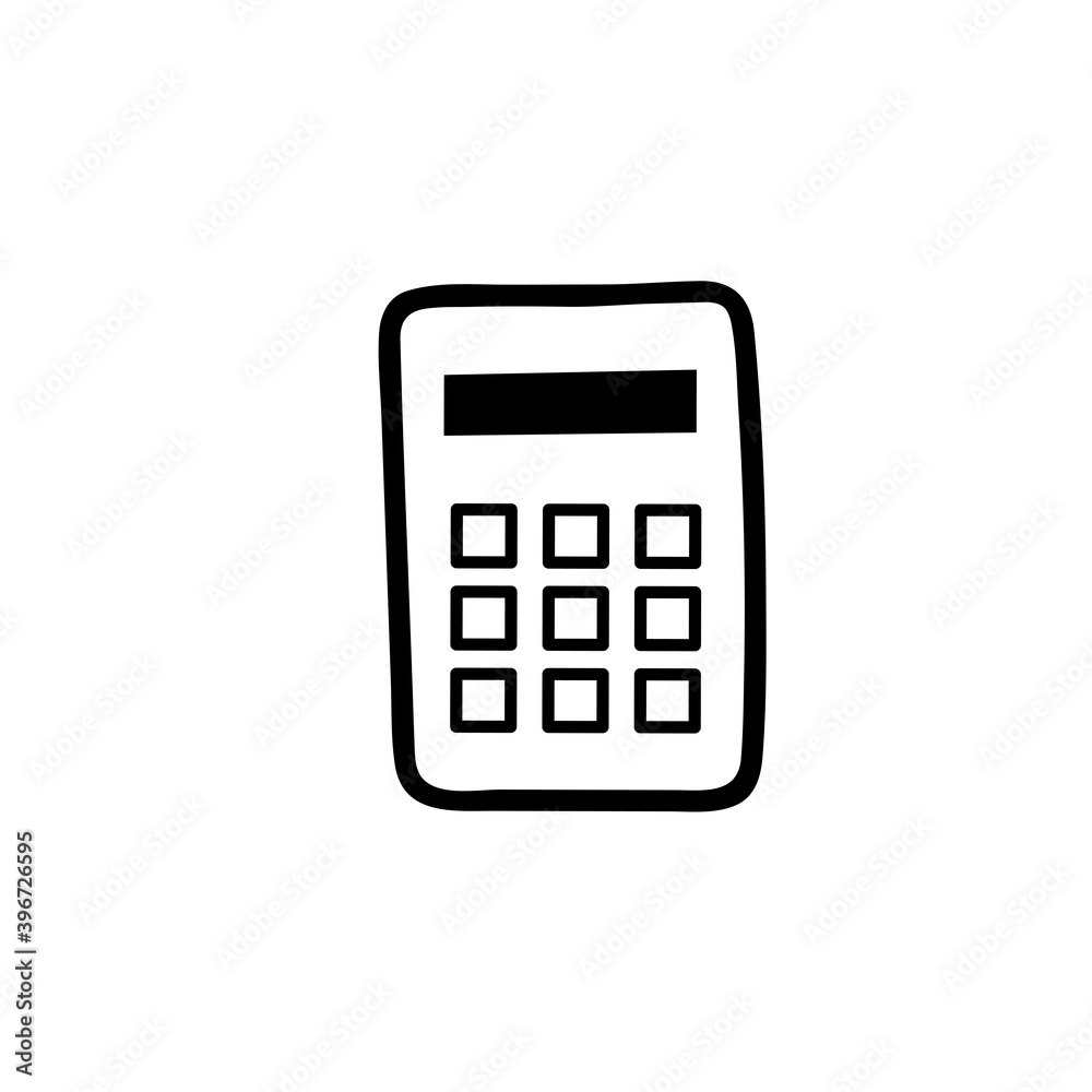 Hand drawn vector doodle illustration. calculator. Black outline isolated on white background Hand drawn vector doodle illustration. calculator. Black outline isolated on white background