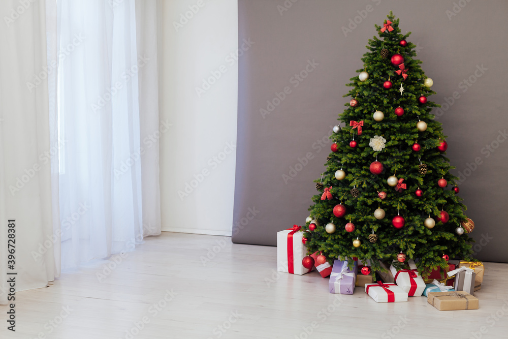 beautiful Christmas tree with gifts decor new year