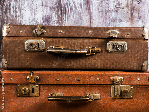 Two vintage suitcases. Retro style. Background and texture.