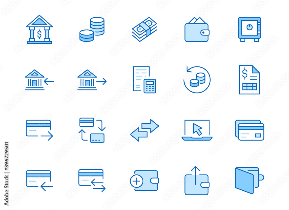 Finance line icon set. Money transfer, bank account, credit card payment cash back minimal vector illustration. Simple outline sign for online banking application. Blue color, Editable Stroke Finance line icon set. Money transfer, bank account, credit card payment cash back minimal vector illustration. Simple outline sign for online banking application. Blue color, Editable Stroke