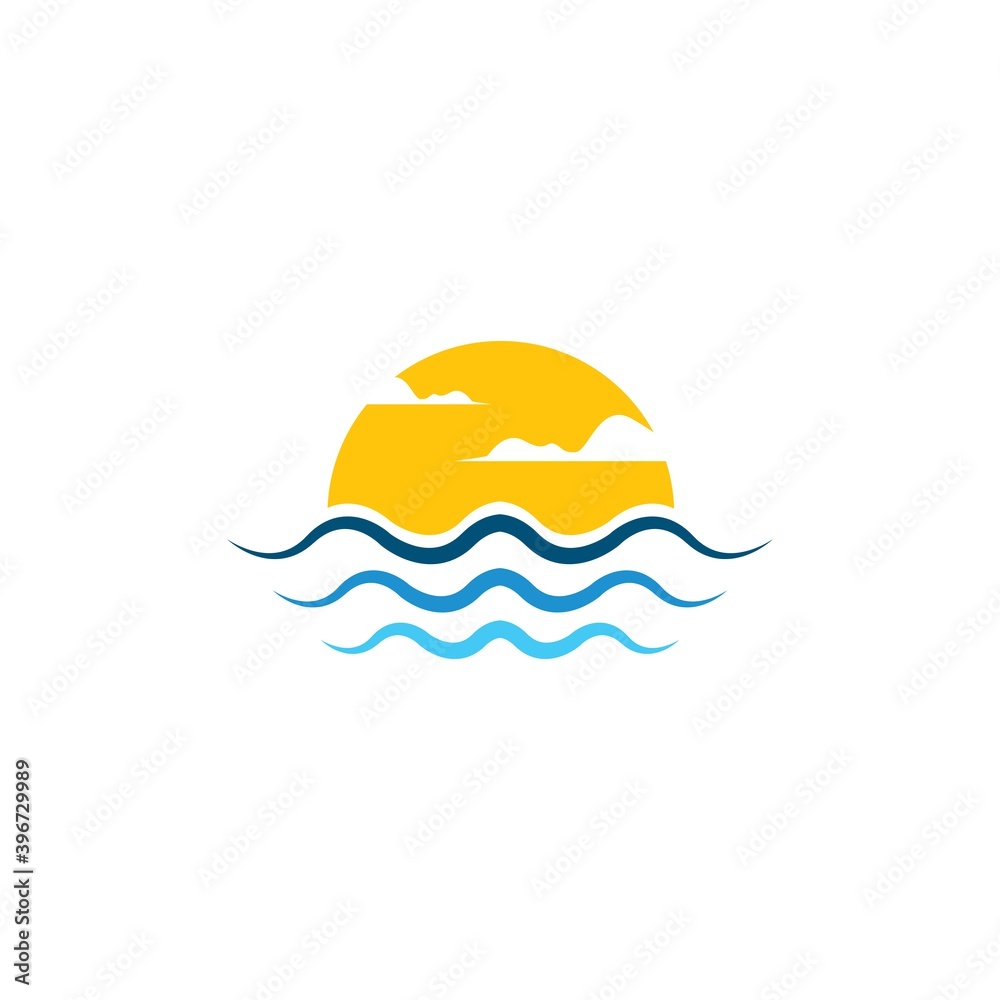 Water Wave and sun symbol and icon of summer Template vector Water Wave and sun symbol and icon of summer Template vector