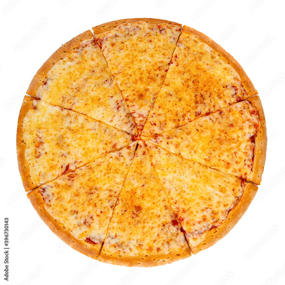 Cheese pizza isolated on a white background. Pizza Margarita top view