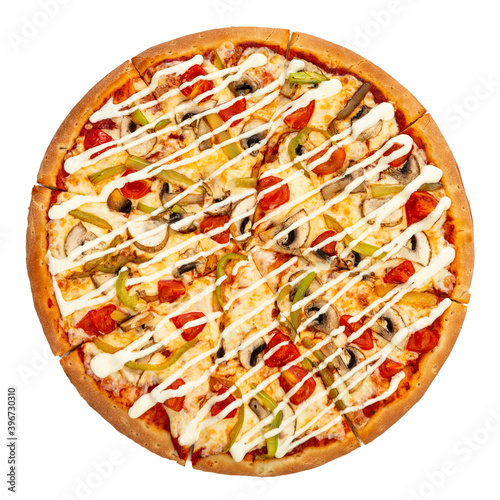 Obraz na płótnie Vegetarian cheese pizza isolated on a white background. Pizza top view w salonie