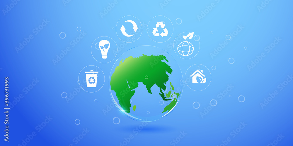 Obraz premium Abstract background concept protection planet ecology earth flat style.