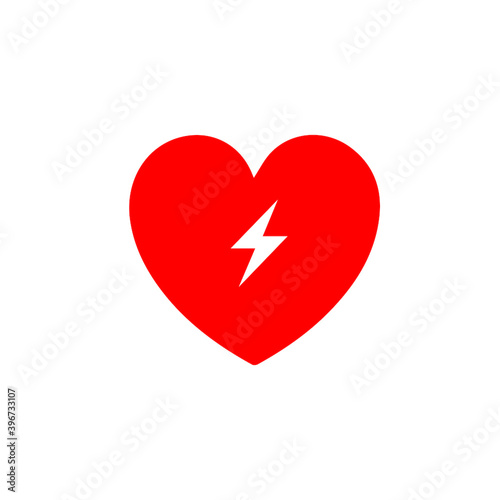 AED,automated external defibrillator / aed sign with heart and electricity symbol flat vector icon
