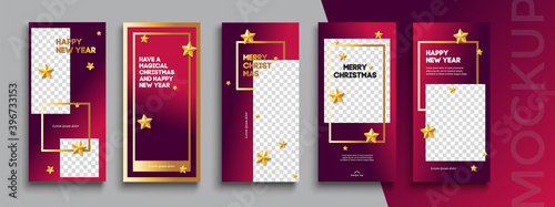 Editable Christmas and New Year stories vector template for social media. Instagram Stories