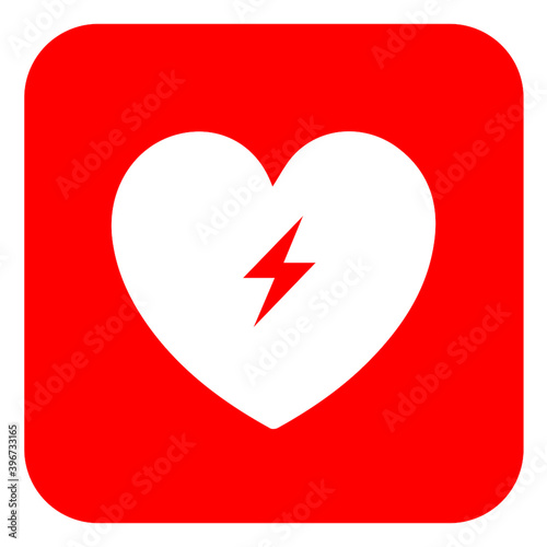 AED,automated external defibrillator / aed sign with heart and electricity symbol flat vector icon
