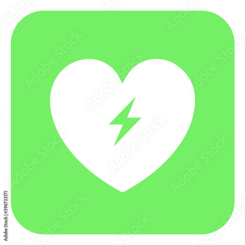 AED,automated external defibrillator / aed sign with heart and electricity symbol flat vector icon