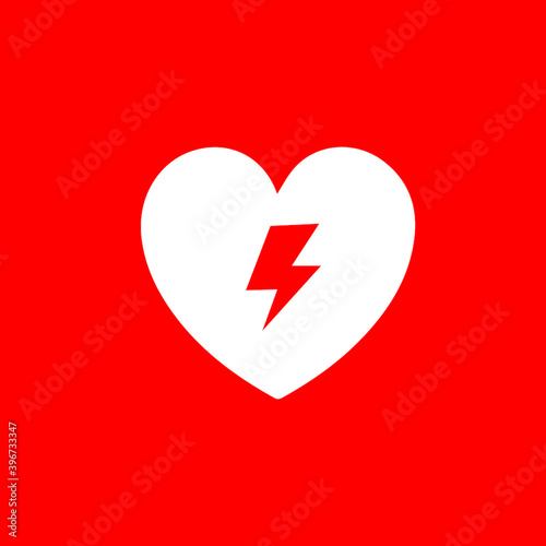 AED,automated external defibrillator / aed sign with heart and electricity symbol flat vector icon
