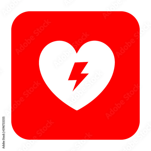 AED,automated external defibrillator / aed sign with heart and electricity symbol flat vector icon