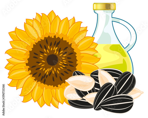 Plant sunflower with seeds and sunflower butter