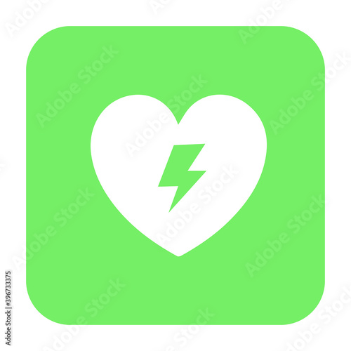 AED,automated external defibrillator / aed sign with heart and electricity symbol flat vector icon