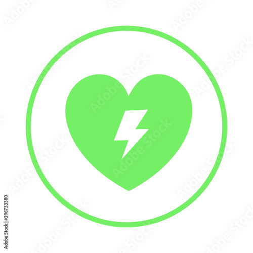 AED,automated external defibrillator / aed sign with heart and electricity symbol flat vector icon