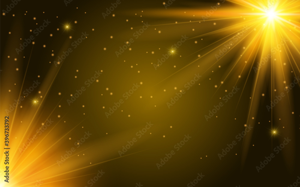 Glowing background, flashes of bright yellow light. Vector illustration.