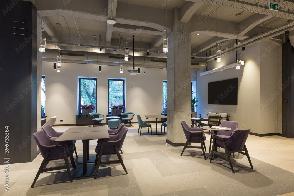 Interior of a empty modern hotel lounge cafe restaurant