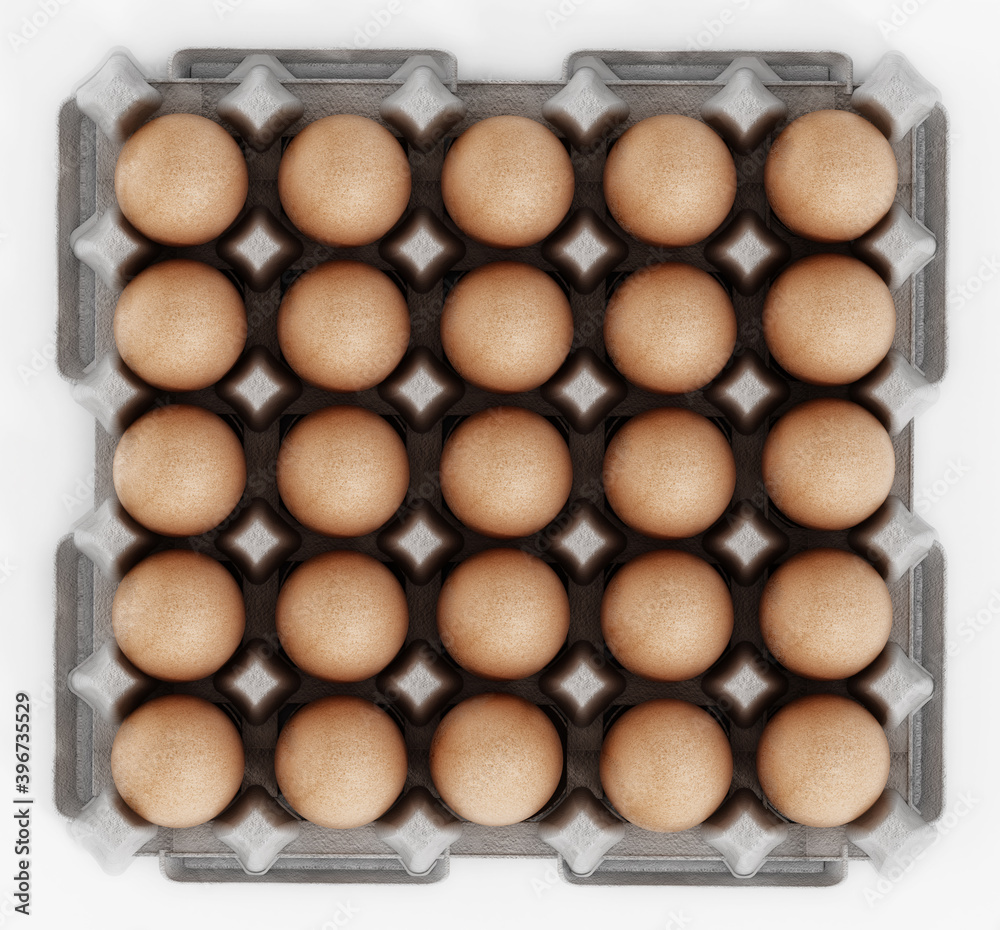 Pack of brown eggs isolated on white background. 3D illustration Pack of brown eggs isolated on white background. 3D illustration