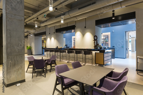 Interior of a empty modern hotel lounge cafe restaurant