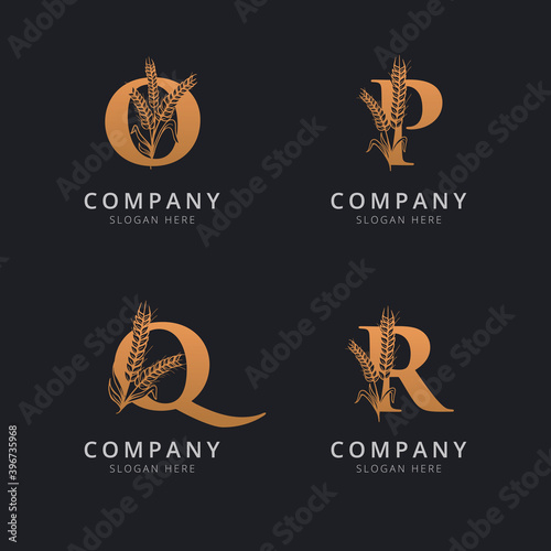 Letter O P Q and R with abstract wheat logo template 