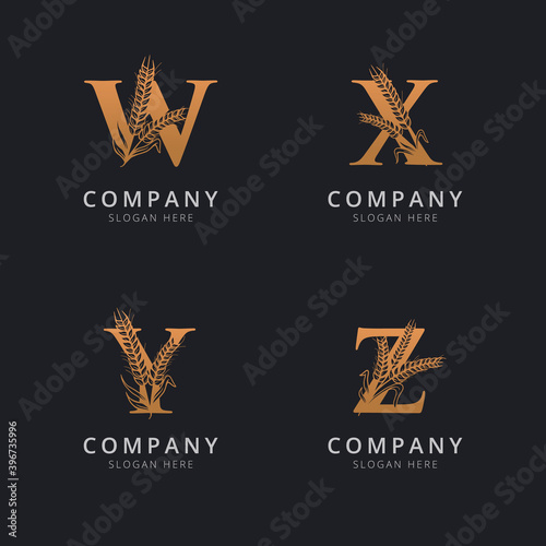 Letter W Q Y and Z with abstract wheat logo template 